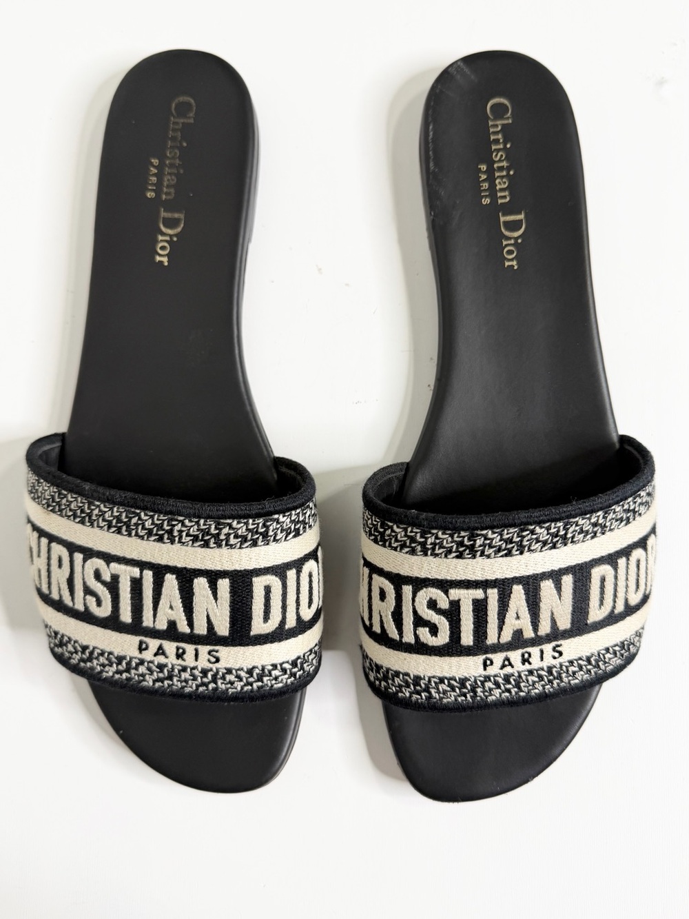Christian Dior Dway Slide Sandals Black Ecru Logo Embroidered Size 40.5 - Picture 8 of 8